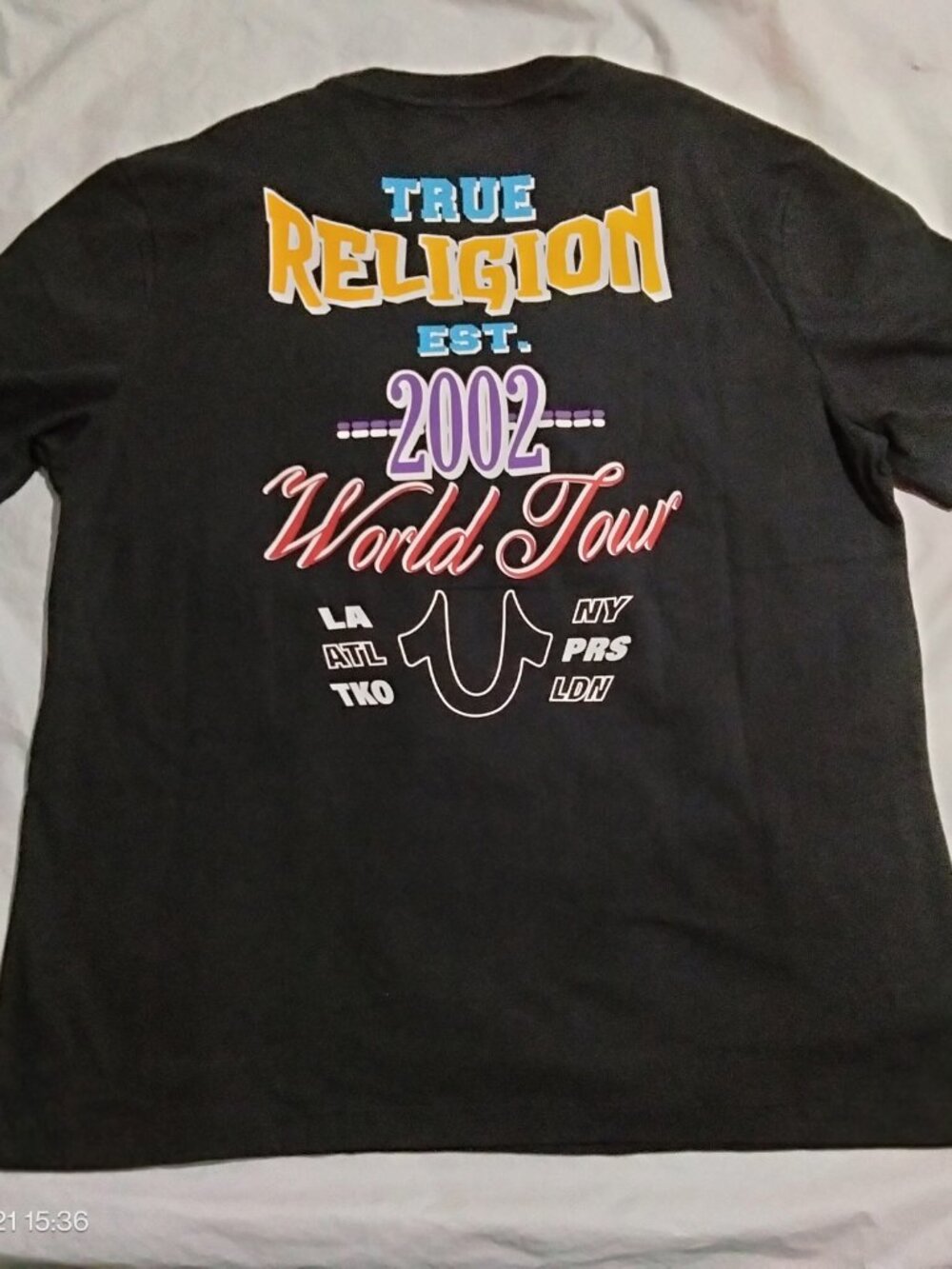 True Religion Silicone World Tour Tee Mens XL Jet Black Graphic T-Shirt 701583